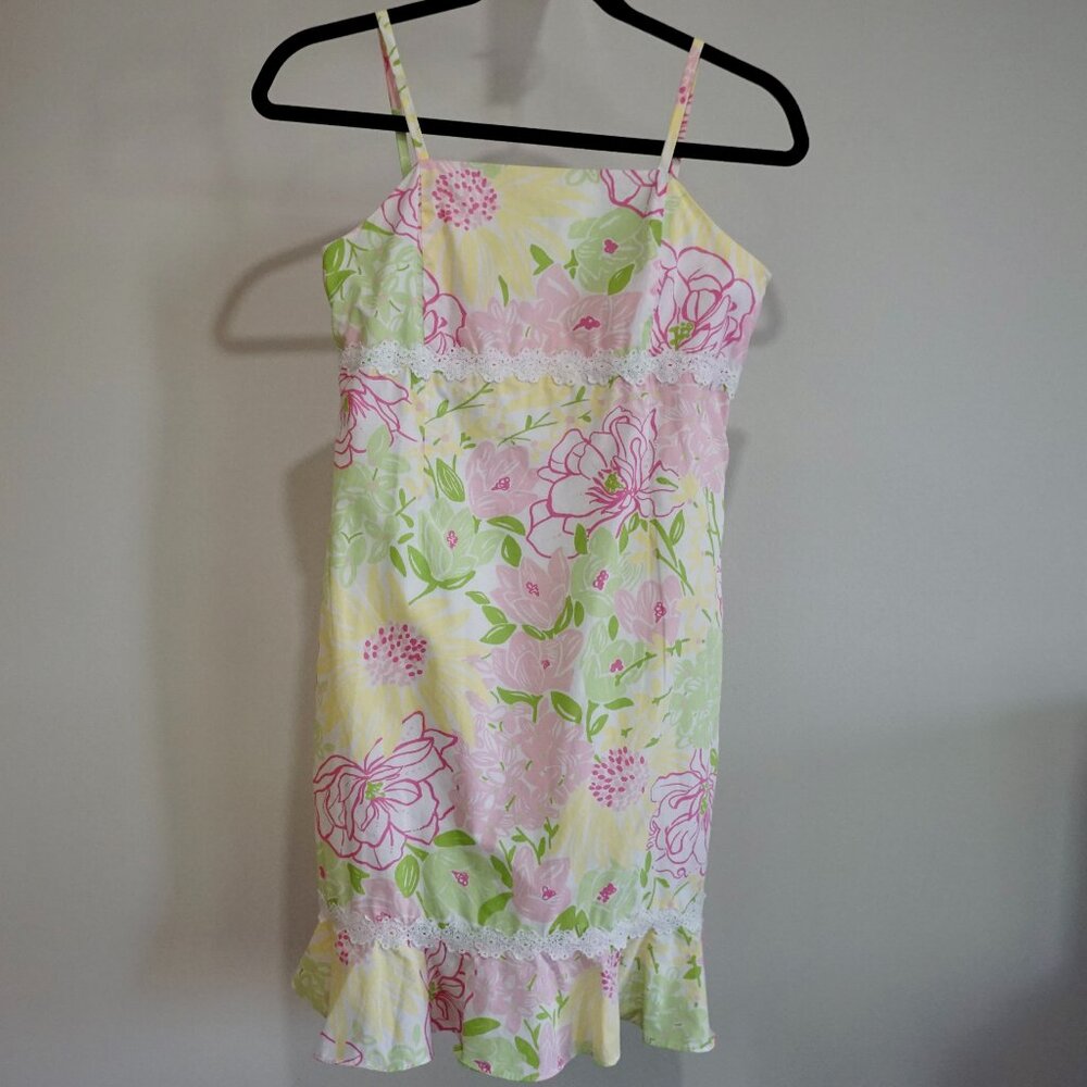 Lilly Pulitzer Girl's Spring in Bloom Shift Dress Size 16 Lace Floral Pi…
